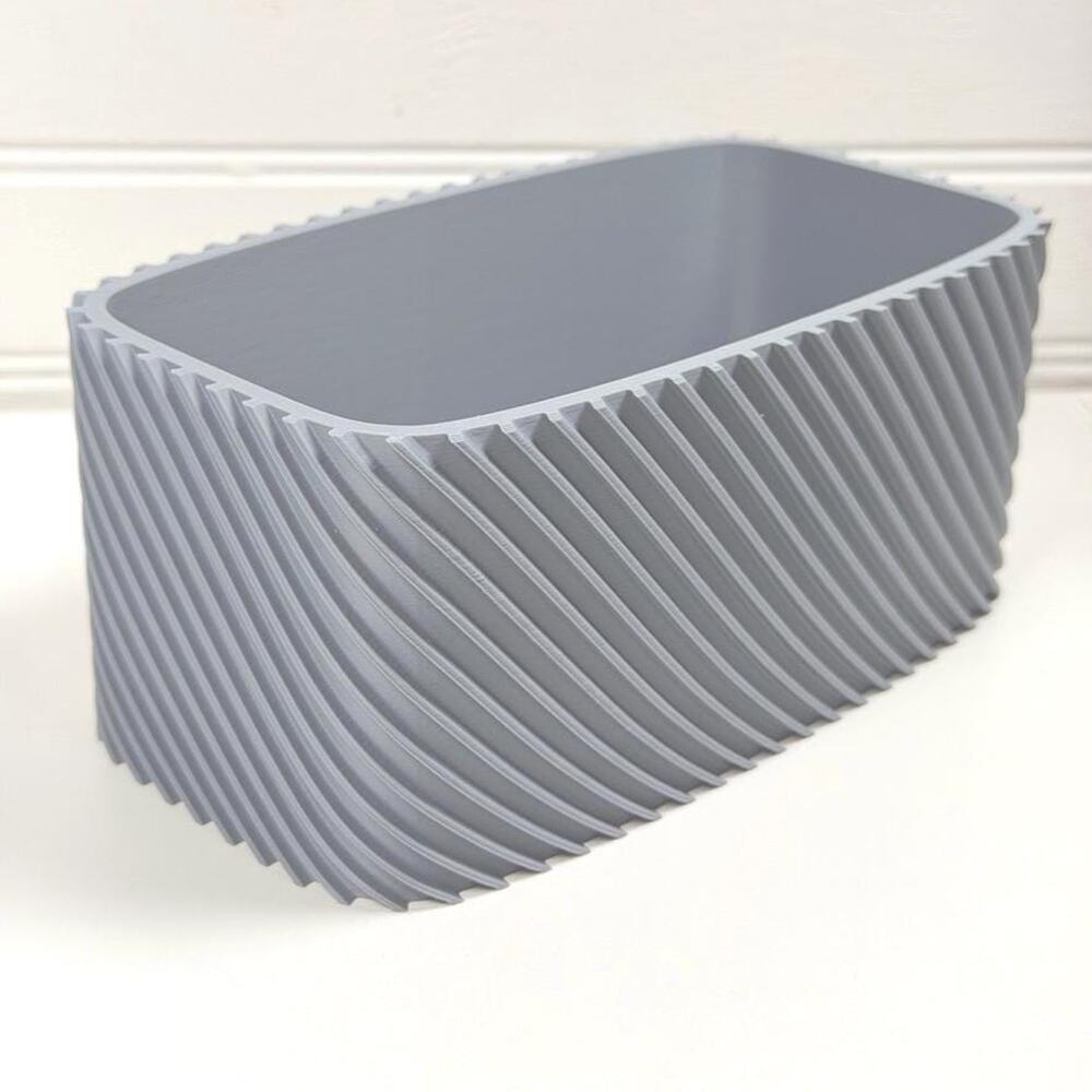 Plant Pot Fine Rib Rounded Rectangle Low, Indoor Cache Pot, Tabletop Planter - Picture 9 of 11